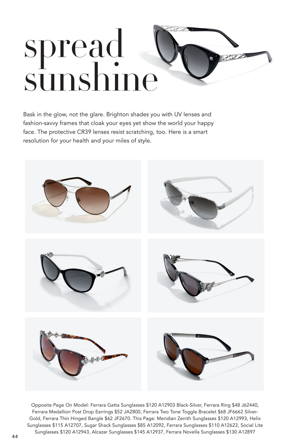 Brighton GREAT SHAPE Glendora black silver frame grey lenses ladies sunglasses Ferrara Sunglasses - Brighton main image 2