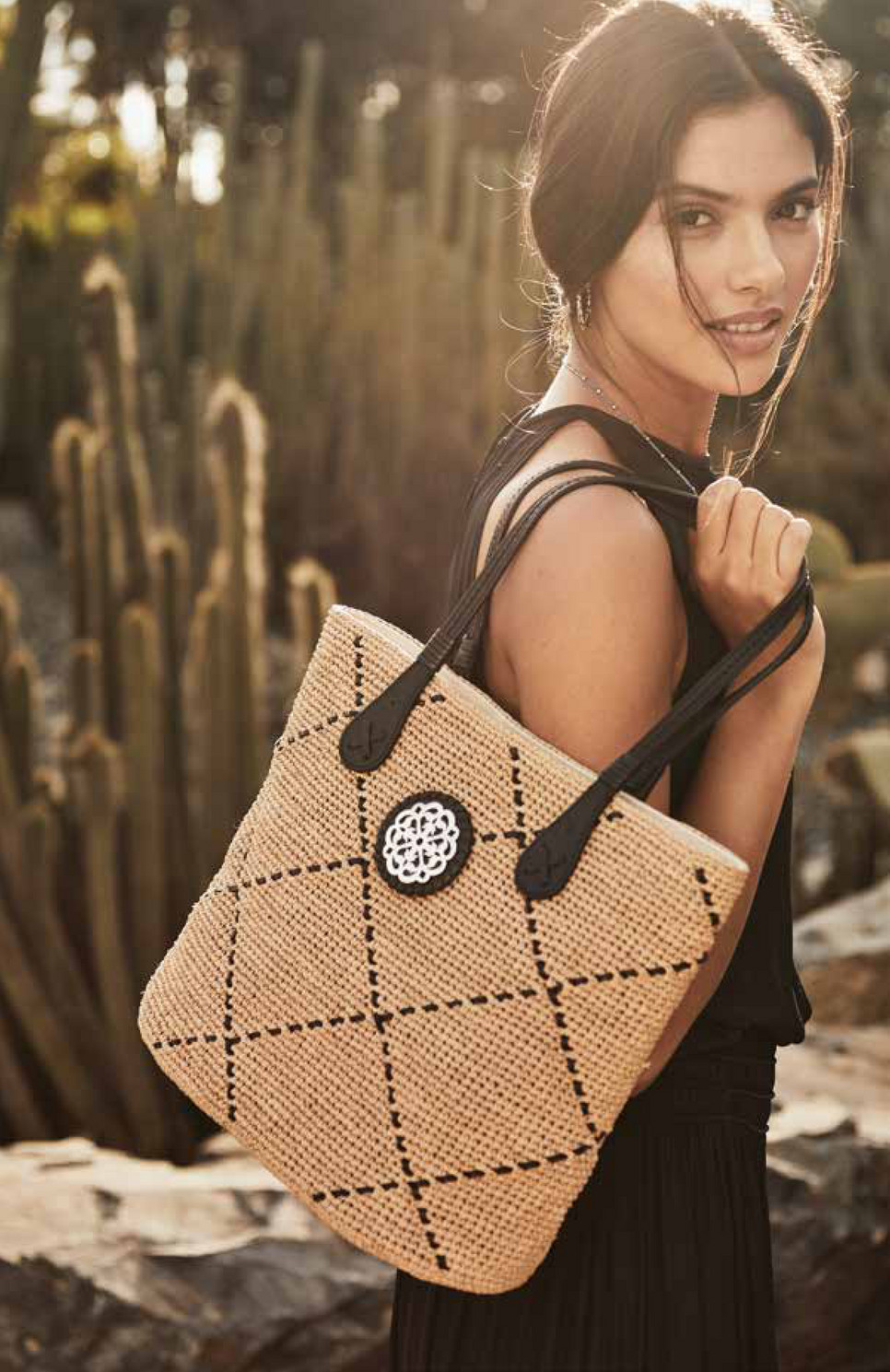 BRIGHTON Brown Straw Woven With Leather Trim Women's Tote Handbag 12