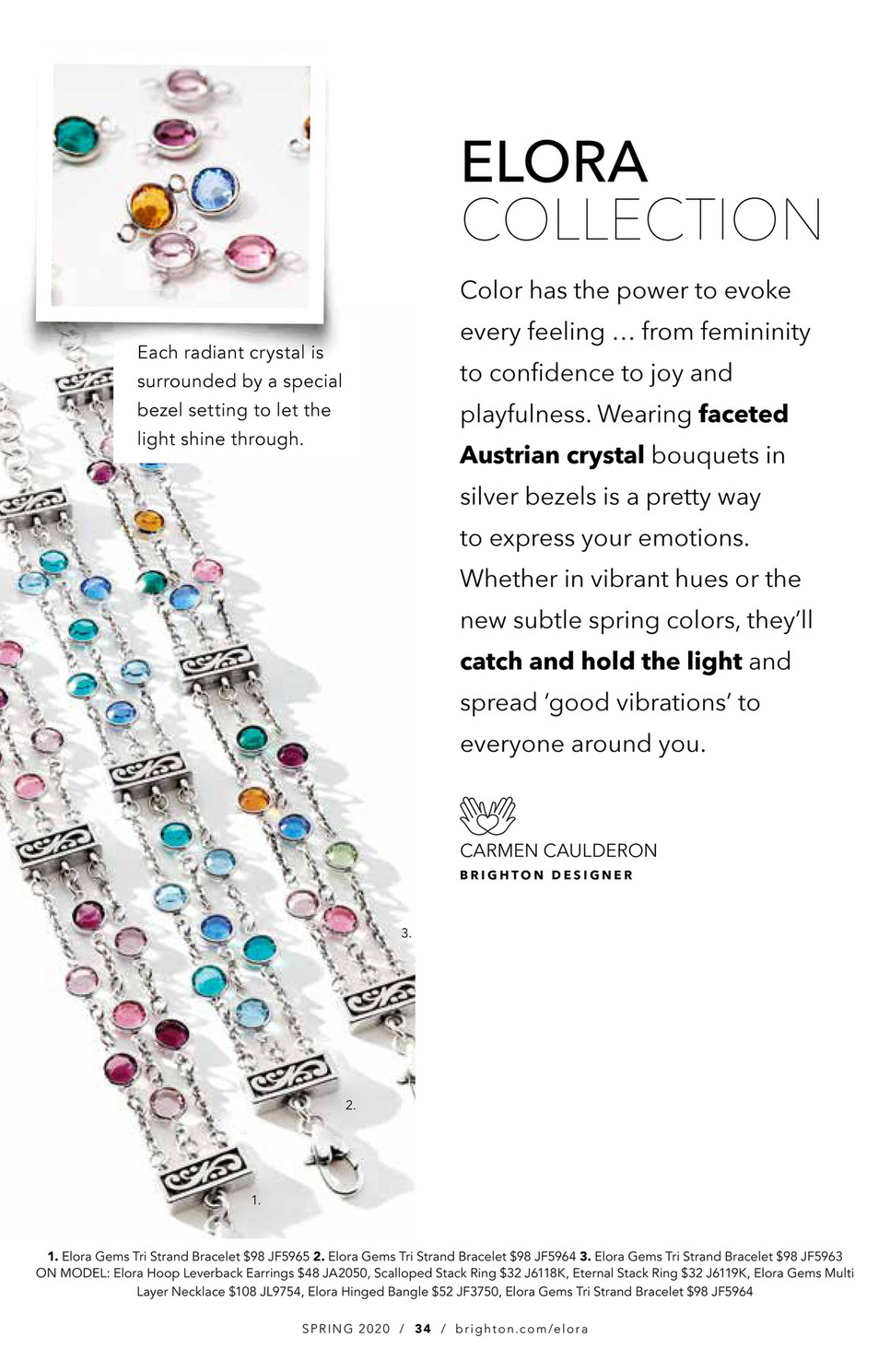 Brighton - D32284 Hand in Hand Lookbook - Brighton Elora Gems Tri Strand  Bracelet Silver-Multi