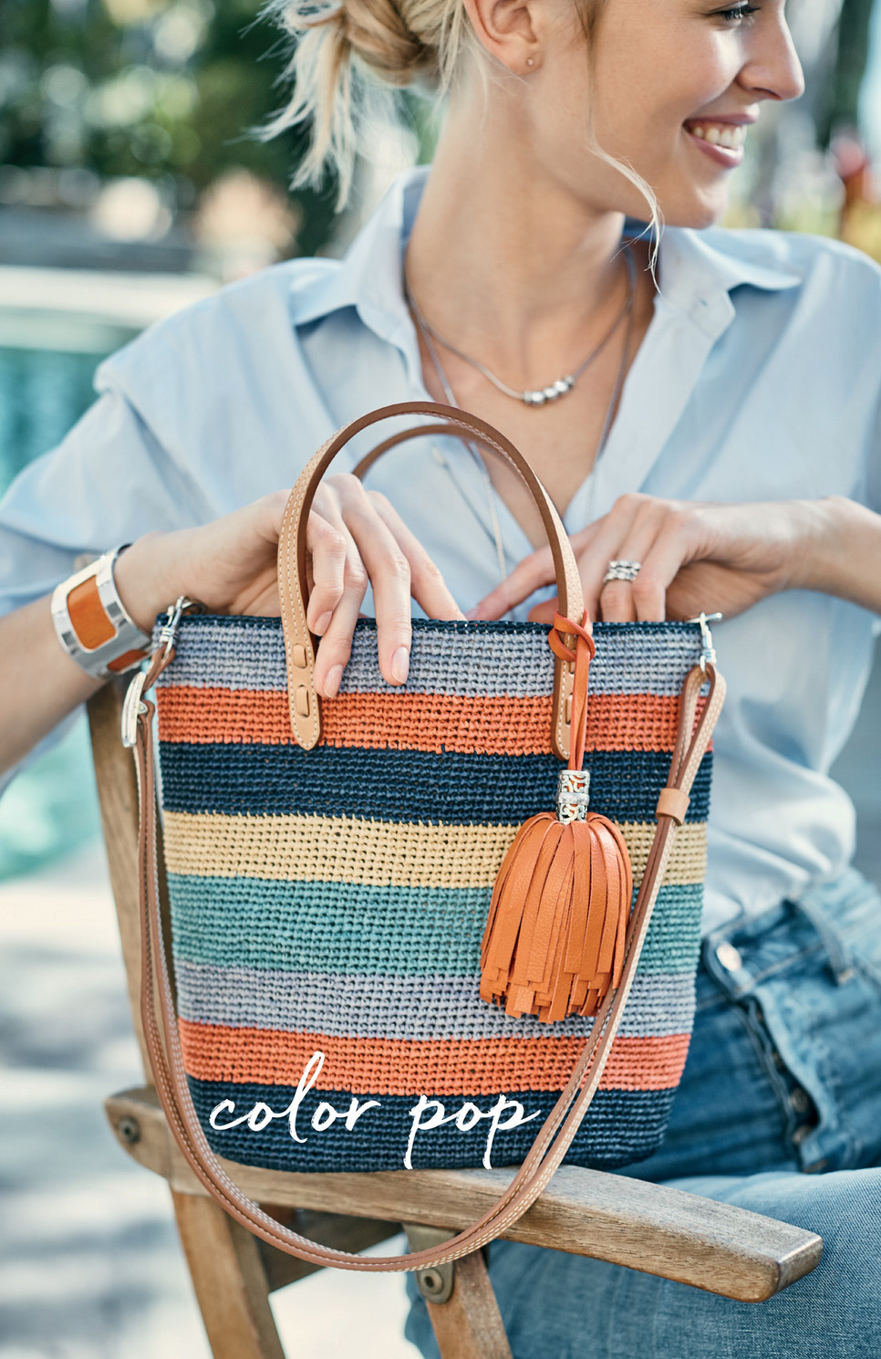 BRIGHTON Ferrara Jules Striped Raffia Straw Bucket Purse good - MINT Clean Condition